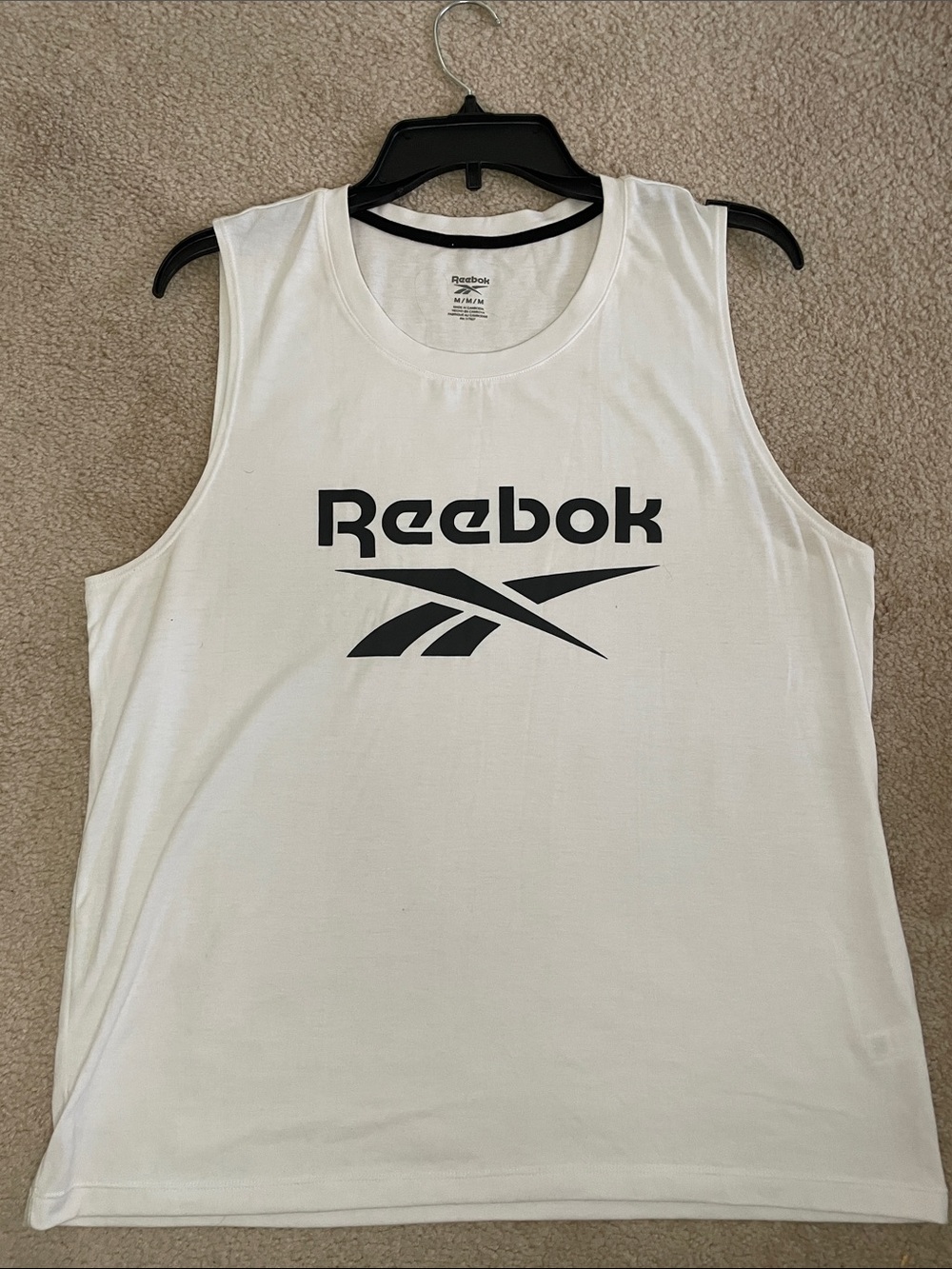 Reebok Men’s M White Athletic Tank Top Classic Logo Workout Gym Sleeveless
